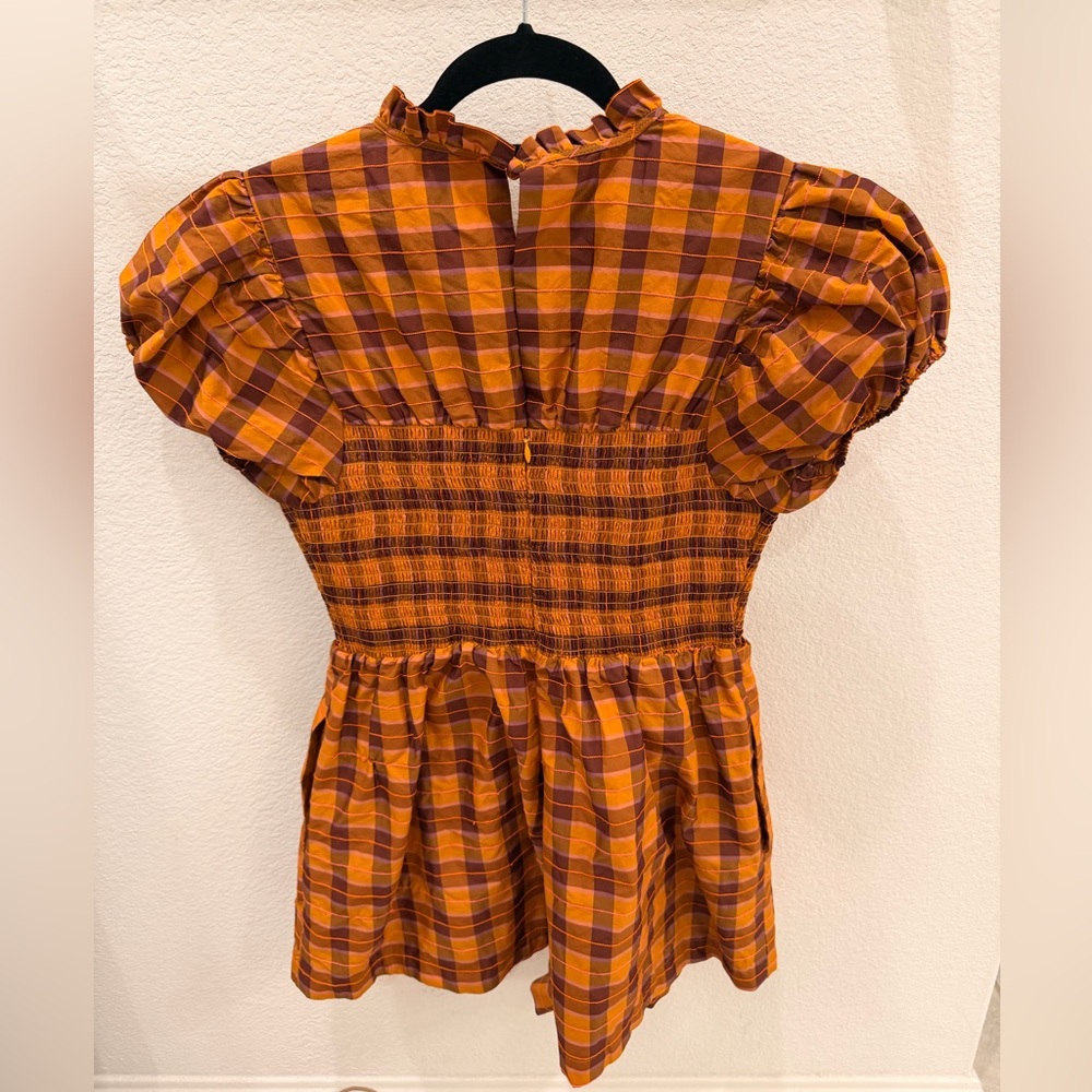 Maeve Orange and Brown Plaid Smocked Romper - Picture 6 of 6